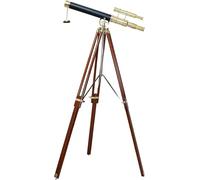 Nautical Maritime Harbor Master Floor Standing Telescope Brass & Leather Wrapped Adjustable Wooden Legs Tripod