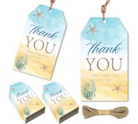 Nautical Ocean Coastal Thank You Tag Beach Favor Tags with Seaweed Starfish Summer Hawaill Gift Tags Boho Tropical Beach Themed Thank You Tags for Birthday Bridal Shower Baby Shower Party Supplies