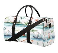 Nautical Ocean Lighthouse Sailboat Foldable Travel Duffle Bag Waterproof Sports Gym Bag with Shoulder Straps