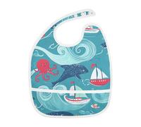 Nautical Ocean Sea Animals Blue Baby Drooling Bibs with Button Absorbent 2 Pack Baby Bibs and Burp Baby Must Haves