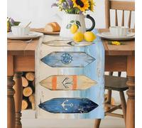 Nautical Paddle Table Runner 18x72 Inches Long Vintage Paddle Blue Wooden Broad Beach Cotton Linen Table Runner Burlap Style for Dinner Table Party Decor Tabletop Decorations