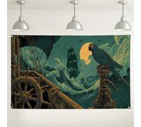 Nautical Pirate Ship Wall Backdrop, Vintage Ocean Adventure Party Decorations, Tropical Parrot Photo Background for Birthday Events 71x43 Inch