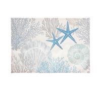 Nautical Placemats Set of 6, Coastal Design with Starfish Seashells and Coral, 12 x 18 Inch Table Mats for Dining Room and Beach House Decor