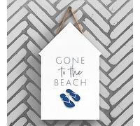Nautical Plaque Gone To The Beach Flip Flops Coastal Sign Beach Hut Blue & White 18.5x12cm