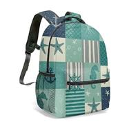 Nautical Print 16 Inch Backpack Sailboat Anchor Steering Wheel Starfish Patchwork Ocean Sea Pastel All Over Print Daypack (05)