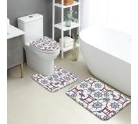 Nautical Quick Dry Bath Mat, Vintage Ship Wheel & Rope Absorbent Non Slip Shower Mat, Summer Coastal Flannel Washable Rugs for Bathroom Decorative 3 Piece Sets