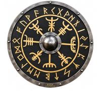 Nautical Replica Hub 24" Medieval Viking Round Shield - Handcrafted Wooden Norse Compass Vegvisir Shield for Cosplay, Halloween Costume, and Home Wall Decor