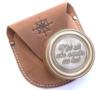 Nautical Replica Hub Antique Compass Not All Who Wander Are Lost Engraved Brass Compass With Leather Case, Pirates Compass, Magnetic Navigational instrument
