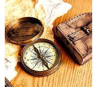 Nautical Replica Hub Antiqued Brass Poem Compass with Leather Case Pocket Compass, Gift Compass