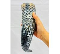 Nautical Replica Hub Authentic Handmade Viking Horn - Medieval Norse Ale Drinking Mug for Vikings - Hand Engraved Viking's Drink Cup - Food Safe Beer Horns (Carved Drinking Horn)