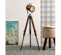 Nautical Replica Hub Beautiful Handmade Copper Floor Lamp with Wooden Tripod Portable Office Lighting Decor Marine Low Floor Lamp Searchlight Home Decor