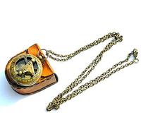 Nautical Replica Hub Brass Sundial Compass Push Compass with Leather Storage Case