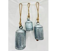 Nautical Replica Hub Christmas Cow Bells Harmony Giant Cow Bells Vintage Christmas Decor Bell Silver Wall Hanging Bell Rustic Bell Ornaments with Garland for Tree Door Decor Set of 3 (4", 6",8")