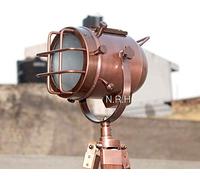 Nautical Replica Hub Copper Floor Lamp Marine Wooden Tripod Searchlight Spot Lamp Modern Look Corner Floor Lamp