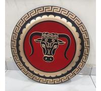 Nautical Replica Hub Handmade Bull Shield Greek Hoplite Viking Round Shield Battle-Worn Red & Black Wooden Wall Décor Cosplay LARP Idea