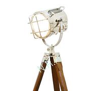 Nautical Replica Hub Handmade Chrome Floor Lamp with Wooden Tripod Marine Studio Searchlight Decorative Light Lamp Christmas & New Year