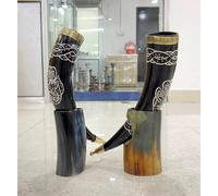 Nautical Replica Hub Handmade Set of Two Ox Drinking Horn with Stand & Brass Rim Viking Style Beer Wine Mead Mug Wedding Gift