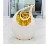 Nautical Replica Hub Heart of Love Cremation Urn for Human Ashes, Beautiful Memorial ERN for Adults, Decorative ERN for Loved Ones, Funeral Urn for Burial or Display (White/Gold(8X4.5X10))