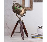Nautical Replica Hub Hollywood Tripod Table Lamp Studio Spot Light Wooden Base Antique Finish
