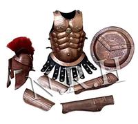 Nautical Replica Hub Medieval 300 Movie King Leonidas Spartan Helmet W/Red Plume +Muscle Jacket+ Shield + Leg+ Arm Guard Copper Full Body Armor Costume