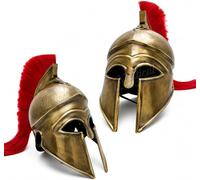 Nautical Replica Hub Medieval Gr orinthian Helmet with Red Plume | Antique Brass Finish Steel Spartan Helmet | Decorative Knight Armor Mask for Halloween, LARP & Home Decor Display