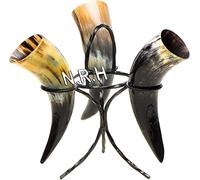 Nautical Replica Hub Set of 3 Viking Drinking Horns with Metal Stand for Men and Women - Genuine Handcrafted Viking Horn Cups for Mead, Ale and Beer