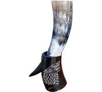 Nautical Replica Hub Viking Drinking Beer Mug Wolf Engraving Genuine Horn Wine Mead Mug with Stand Gifting Item
