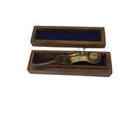 Nautical Replica Hub Vintage Style Maritime Brass/Copper Boatswain Whistle Bosun Call Pipe with Wood Box