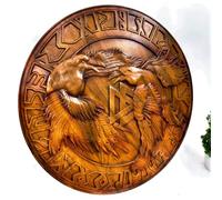 Nautical Replica Hub Wooden viking shield, Viking symbol Raven, Viking decor wall art Odin Hugin and Munin Round shield