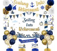 Nautical Retirement Party Decoration Happy Retirement Hanging Swirls Table Centerpieces Backdrop Banner for Man Sailor Anchor Sailboat Sailing Lighthouse Retired Party Supplies