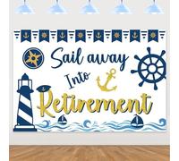 Nautical Retirement Party Decoration Sail Away into Retirment Backdrop Navy Sailor Theme Retire Decor for Sailor Men Sailing into Retirement Party Supplies