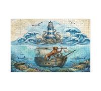 Nautical Rhodesian Ridgeback Dog Ocean Jigsaw Puzzles for Adults 1000 Piece, Summer Sea Lighthouse Wooden Printed Puzzles, Underwater Pattern Decor for Home Entertainment