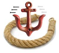 Nautical Rope Toilet Paper Holder Antique Bathroom Towel Holder Tie-back Curtain Rack Wall Mounted Metal Anchor Hook Design for Beach Themed Bathroom Decor
