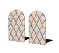 Nautical Ropes Nets On Beige Boho Bookends For Shelves 2 Pcs Wooden Book Stopper Organizer For Home Office Libraries