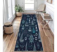 Nautical Runner Rugs for Hallway 60x240, Sailboat Lighthouse Rudder Hallway Runner Navy Blue Pattern Carpet Runners for Kitchen Bedroom Living Room, Non Slip Long Rug upQ188r