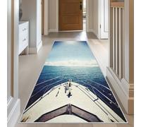 Nautical Runner Rugs for Hallway 65 x 180 cm, Boat Sea Ocean Runner Rug, Blue Washable Non Slip Long Carpet, Floor Mat, Kitchen Bedroom Living Room Hall Entrance Decor （f3U287）