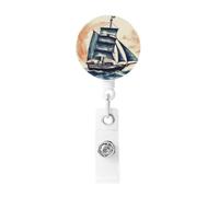 Nautical Sailboat Badge Reel Retractable Badge Holders Lightweight ID Badge Reels Cute Nurse Name Card Holder with Keychain Funny ID Badge Clip for Men Women