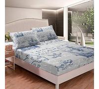 Nautical Sailboat Bed Sheet Set Ocean Starfish Bed Sheets for Kids Boys Girls Mermaid Blue Sea Adventure Bedding Set Vintage Old Newspaper Decor Fitted Sheet With 2 Pillowcases 3Pcs Bedding King