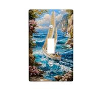 Nautical Sailboat Light Switch Cover Plates/Outlet Covers, Blue Ocean Scene for Home Decor, Thermoplastic Wall Plates, Standard Size Single Toggle