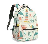 Nautical Sailboat Lighthouse 16 Inch Backpack All-Over Print Vibrant Ocean Anchor Rucksack for Adult Men Women Travel (06)