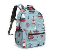 Nautical Sailboat Lighthouse 16 Inch Backpack All-Over Print Vibrant Ocean Anchor Rucksack for Adult Men Women Travel (01)