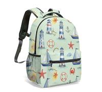 Nautical Sailboat Lighthouse 16 Inch Backpack All-Over Print Vibrant Ocean Anchor Rucksack for Adult Men Women Travel (05)