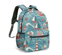 Nautical Sailboat Lighthouse 16 Inch Backpack All-Over Print Vibrant Ocean Anchor Rucksack for Adult Men Women Travel (03)