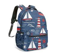 Nautical Sailboat Lighthouse 16 Inch Backpack All-Over Print Vibrant Ocean Anchor Rucksack for Adult Men Women Travel (02)