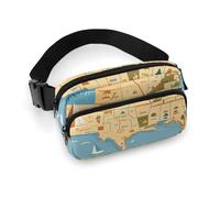 Nautical Sailboat Map Fanny Pack for Women Men Waist Bag Belt Bag Adjustable Casual Bag for Travel Sports Hiking, white, 7.9x5.1inches