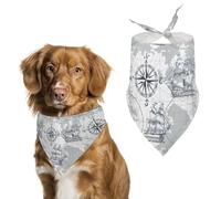 Nautical Sailboat Map Grey Boat Sketch Ship Wheel Compass Anchor Pet Dog Triangle Scarves Bandanas Adjustable Breathable Soft Scarf Collar for Small Medium Large Pet Dogs