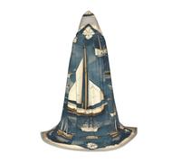 Nautical Sailboat Map Print Hooded Cloak For Men,Wizard Cape With Hood,Perfect For Halloween And Cosplay