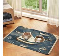 Nautical Sailboat Map Print Pet Food Mat Absorbent Non Slip PU Leather Feeding Mat for Dogs Cats Rubber Bottom