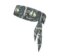 Nautical Sailboat Map Sports Head Tie Beach Summer Tropical Tie Sweatband Headband Men Women Elastic Moisture for Running