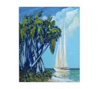 Nautical Sailboat Twisted Palms, 16 x 20 Inch Canvas Wall Art